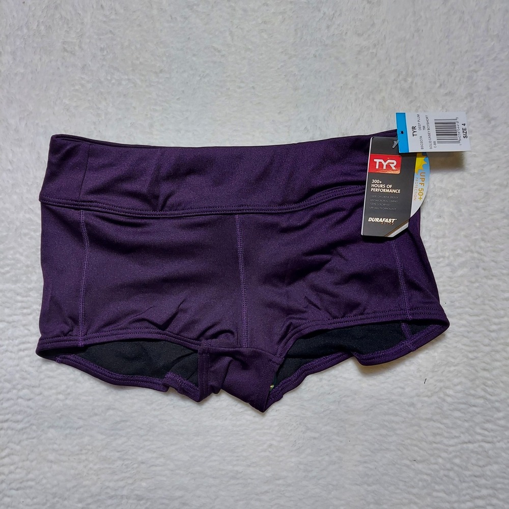 TYR Swim Bottoms Women's 4 Deep Plum Brand New Solid Casey Boyshort BSCSO7A